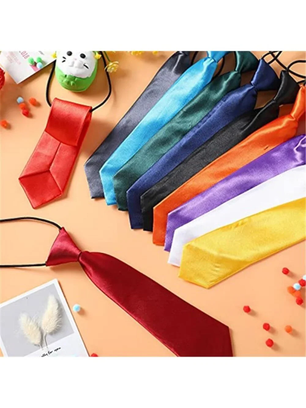 12 pcs Boys Ties Bulk Clip on Ties Solid Color Pre-tied Necktie with Elastic